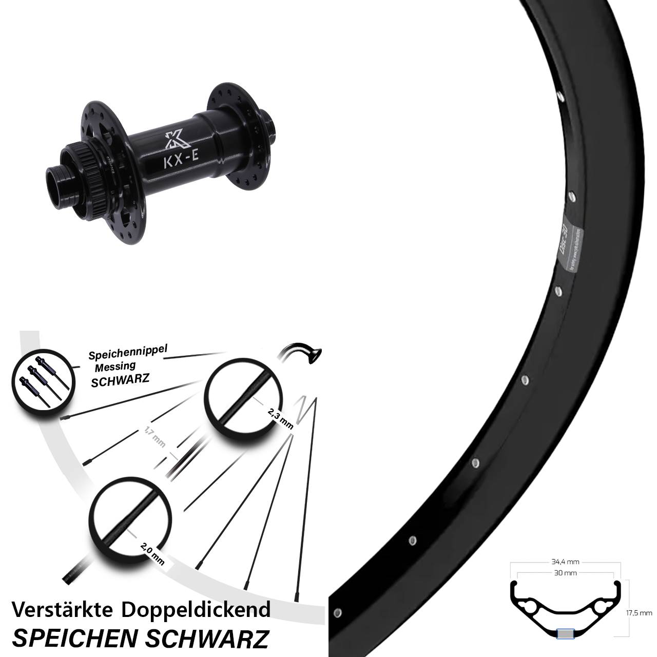 27,5 Zoll Ryde Disc 30 KX-E Centerlock Vorderrad 15x110 Boost