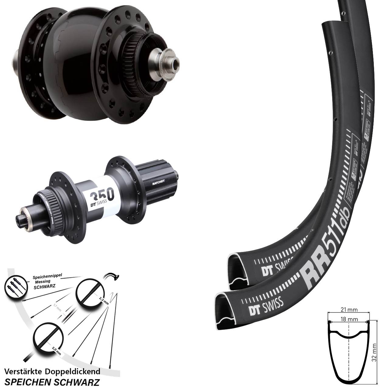 28 Zoll DT Swiss RR 511 350 SON Disc Laufradsatz QR 8-11 fach HG
