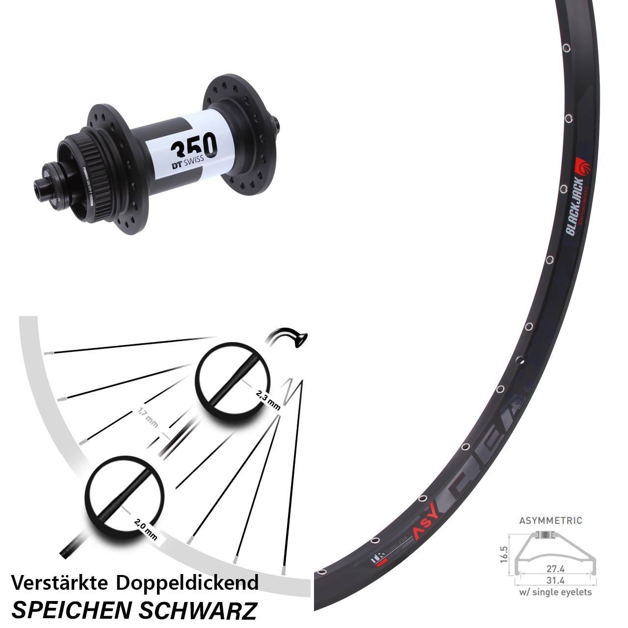 Disc Vorderrad 27,5 Zoll Rodi Ready 27 DT Swiss 350 für Schnellspanner