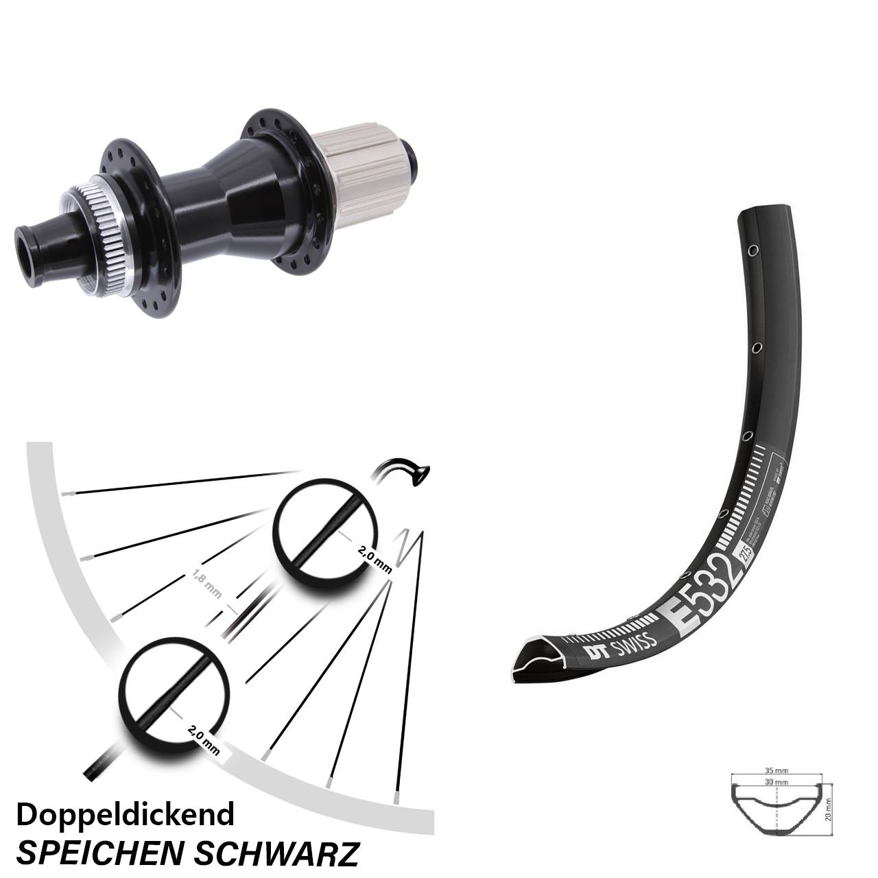 29 Zoll DT Swiss E 532 Novatec CL142 Disc Laufrad 12x142 8-12 fach