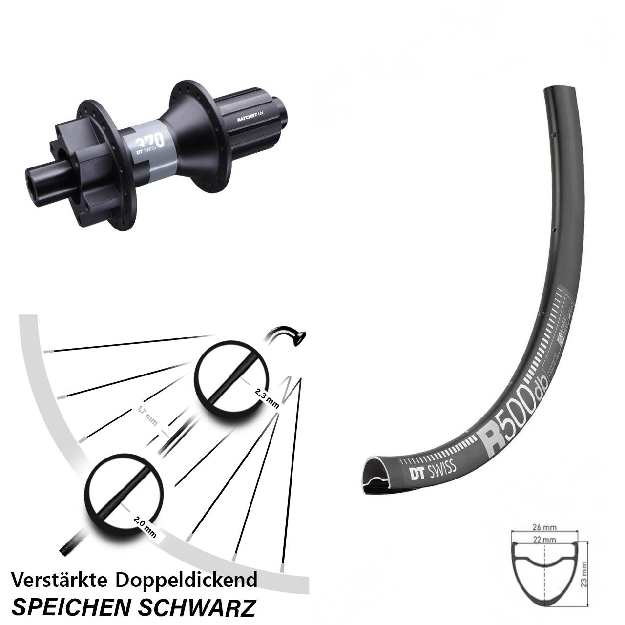 28 Zoll Hinterrad DT Swiss R 500-370 8-11 fach HG 12x142 6-Loch