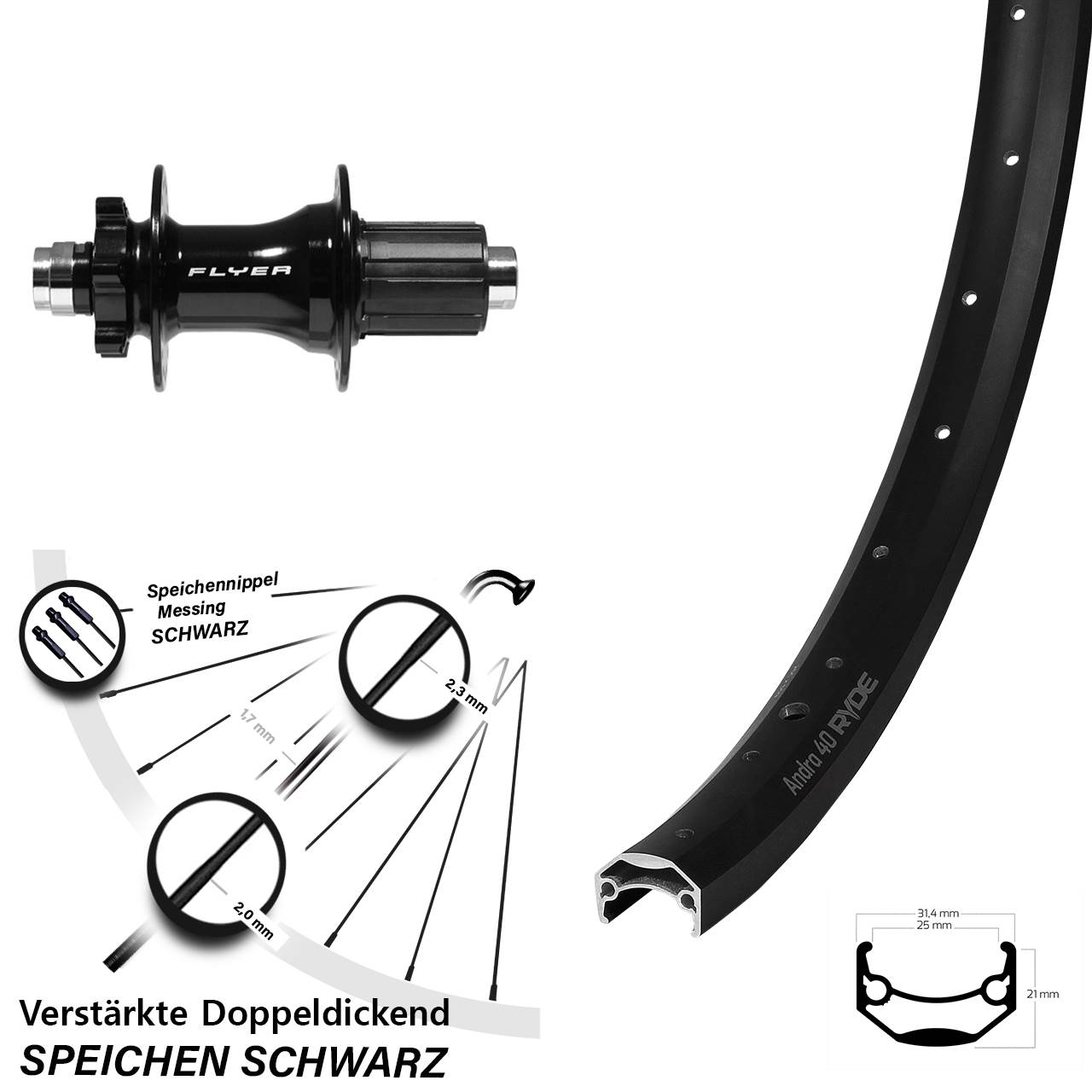 Ryde Andra 40 Formula DHT-142 20 Zoll 6-Loch Hinterrad 12x142 8-11 fach