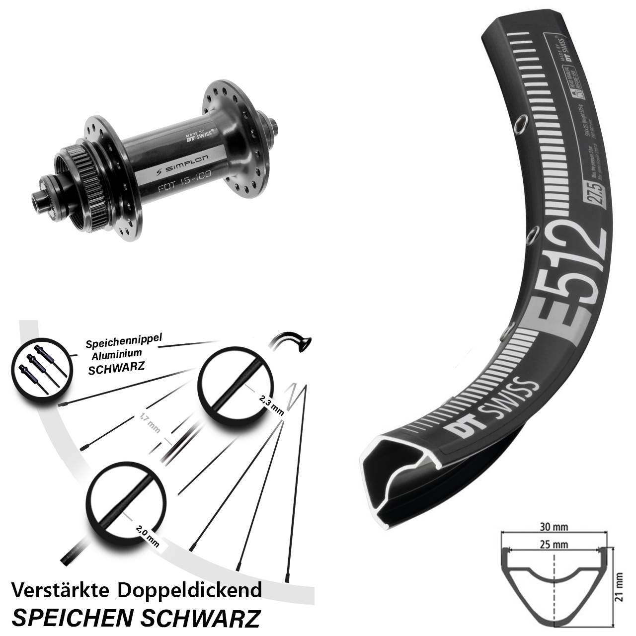 Disc Vorderrad 29 Zoll DT Swiss E 512-370 für Schnellspanner