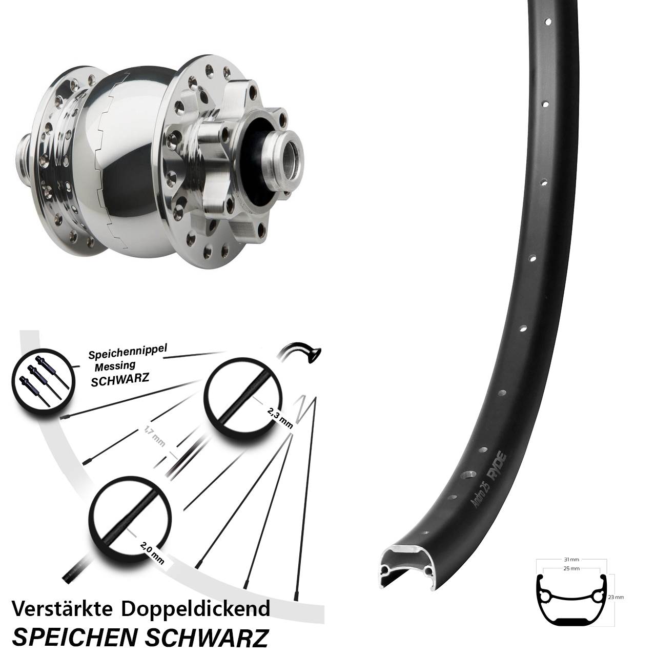 28 Zoll Ryde Andra 25 SON 28 poliert Disc Nabendynamolaufrad 12x100