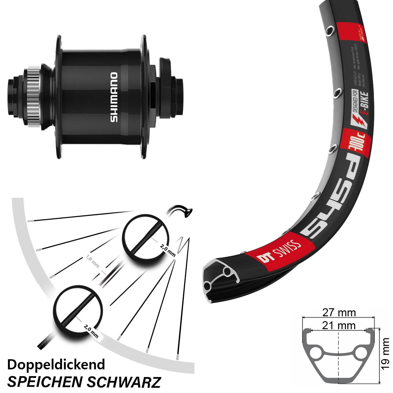 Centerlock Dynamo-Vorderrad 15x100 28 Zoll DT Swiss 545 Shimano DH-UR708