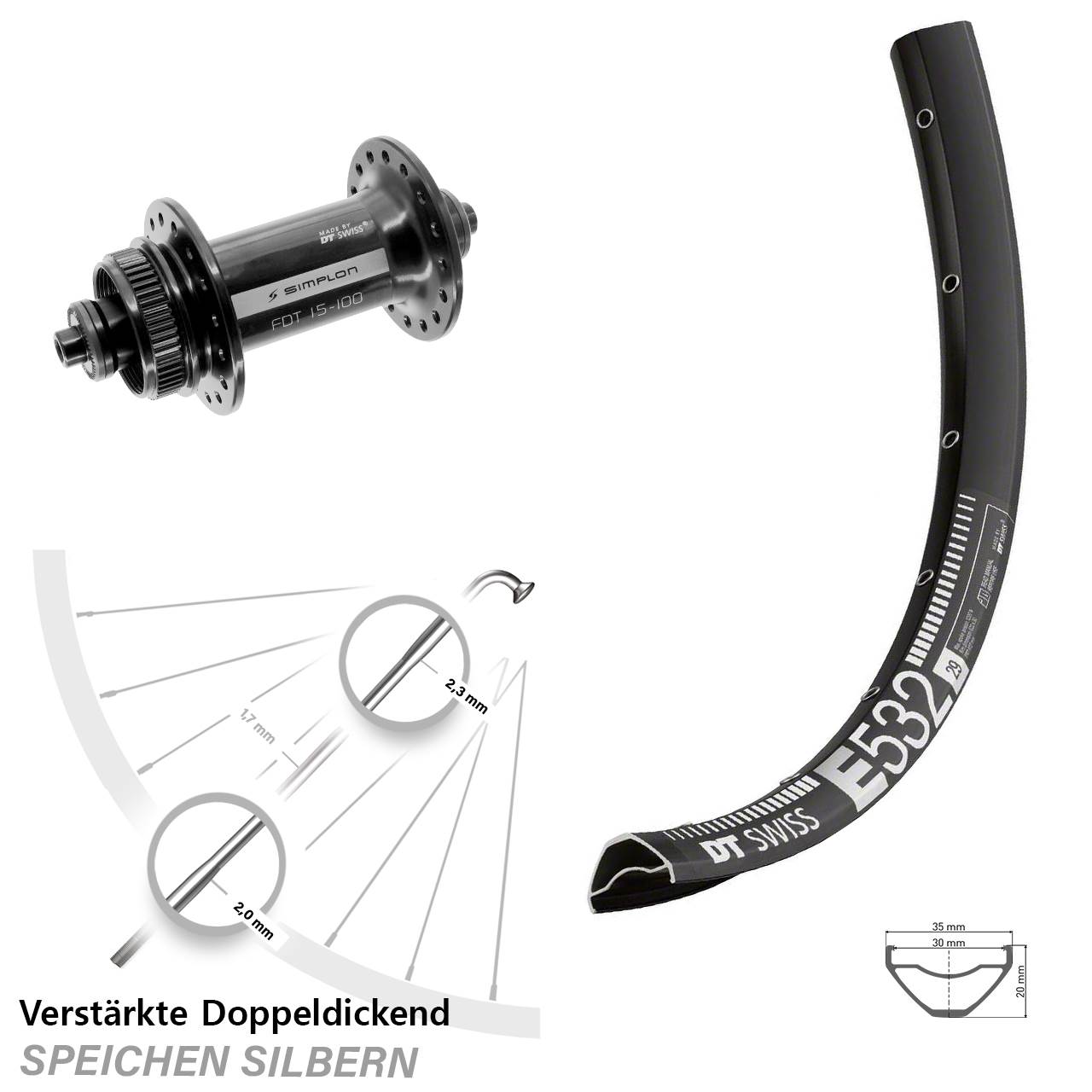 DT Swiss E532-370 29 Zoll Disc Vorderrad für Schnellspanner
