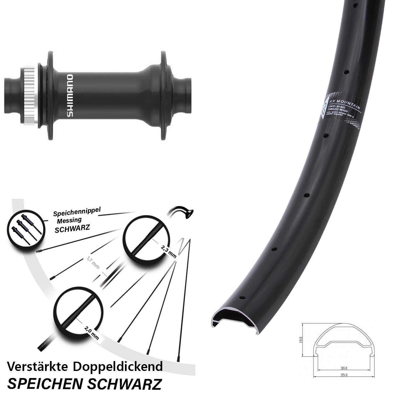 KX Mountain Shimano HB-MT410-B 29 Zoll Disc Laufrad 15x110 Boost