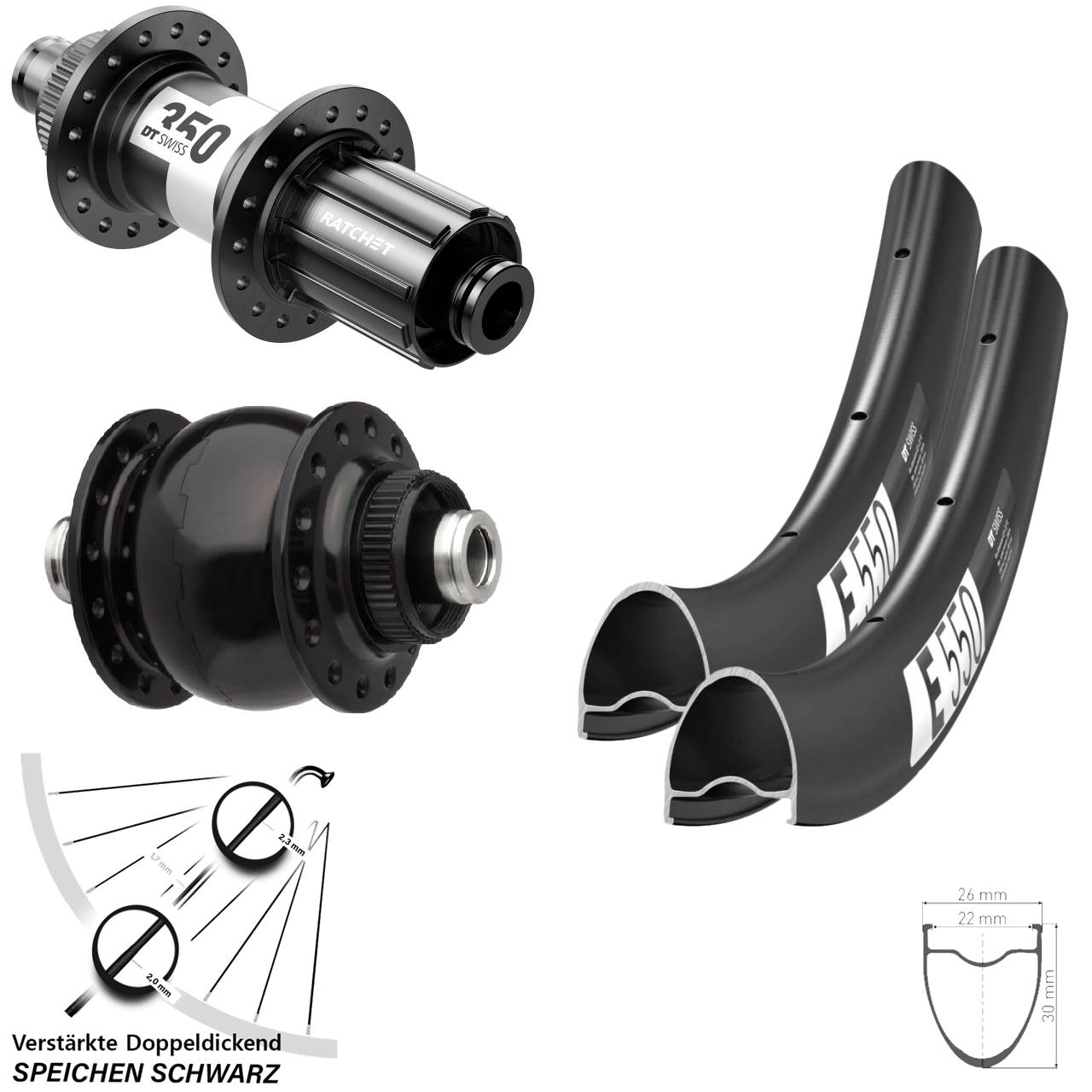 Centerlock Laufradsatz 28 Zoll DT Swiss E550-350 SON delux 11-12 fach 12x100/142