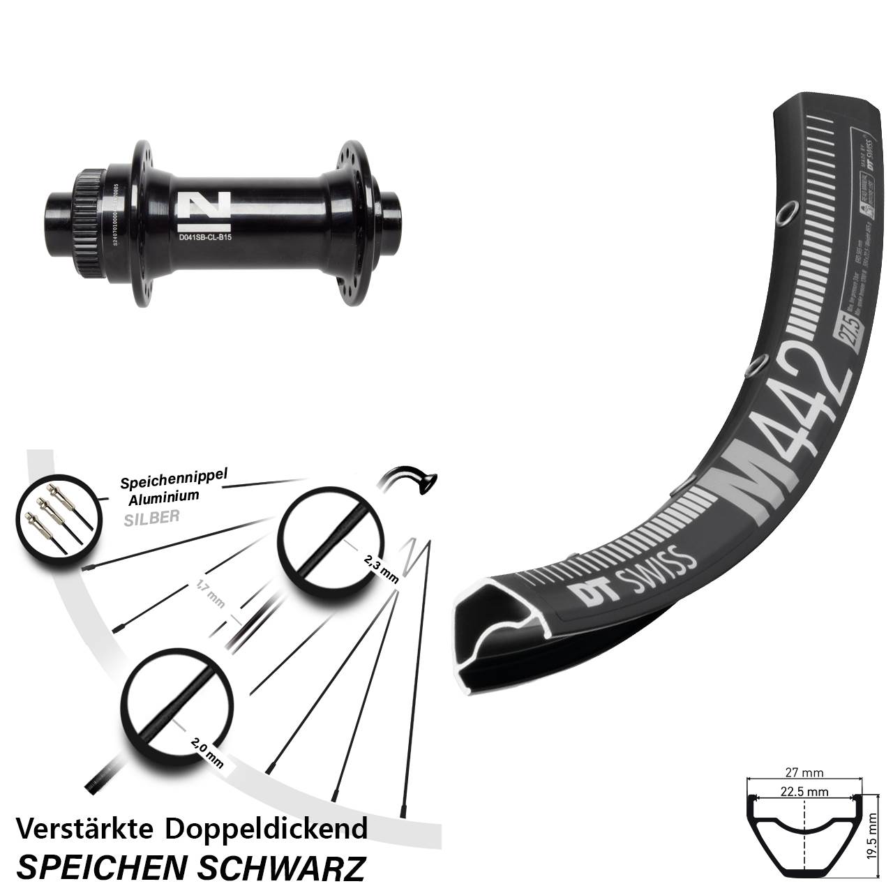 28-29 Zoll DT Swiss M442 Novatec D041SB Disc Vorderrad 15x110 Boost
