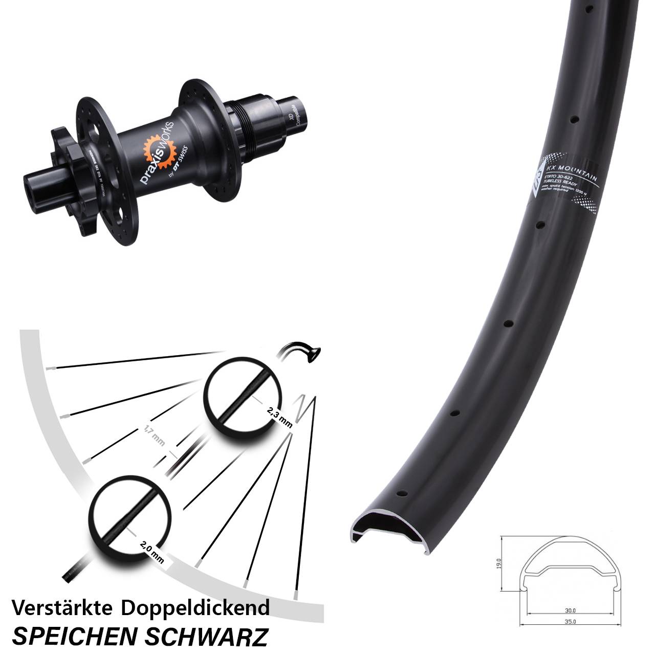 Disc Laufrad 12x142 29 Zoll KX Mountain TR DT Swiss 350 Ratchet 36 XD