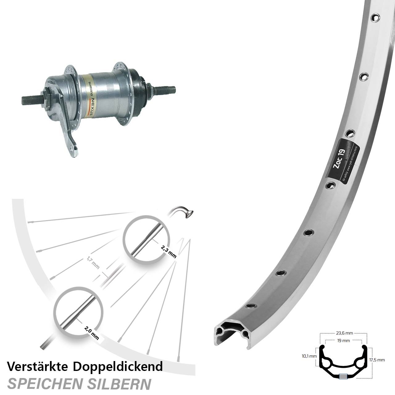 Hinterrad 26 Zoll Ryde Zac 19 Shimano Nexus 3-Gang mit Rücktritt