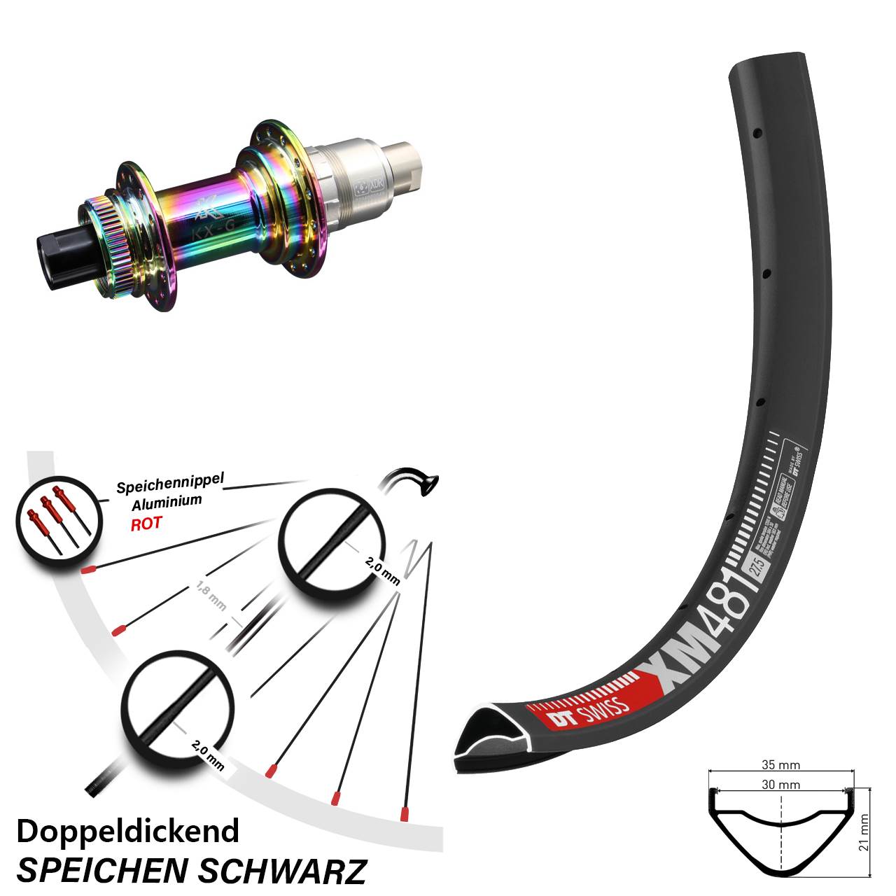 Disc Hinterrad 27,5 Zoll DT Swiss XM 481 KX-G Oilslick 12x142