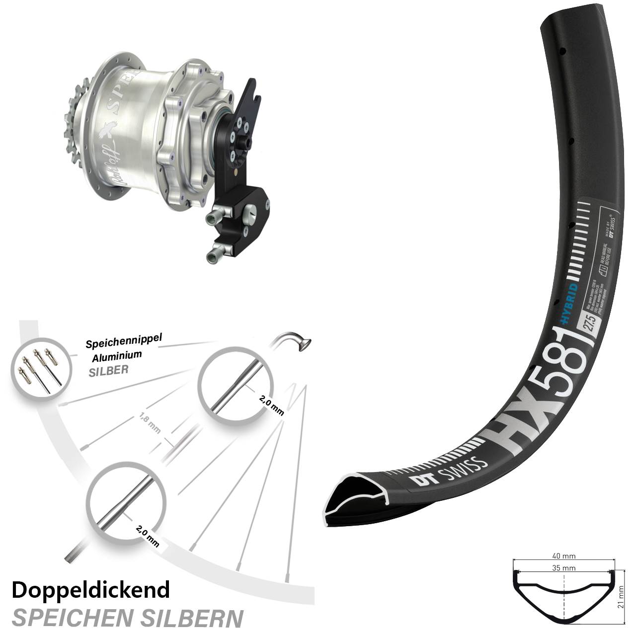 DT Swiss HX581 Rohloff Speedhub 500/14 CC DB OEM2 27,5 Zoll Disc Laufrad