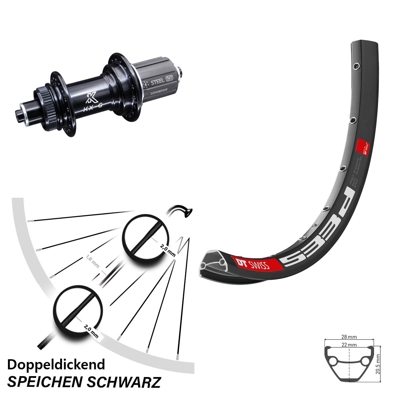 DT Swiss 533 D Hinterrad 28-29 Zoll Nabe KX-GS Centerlock schwarz