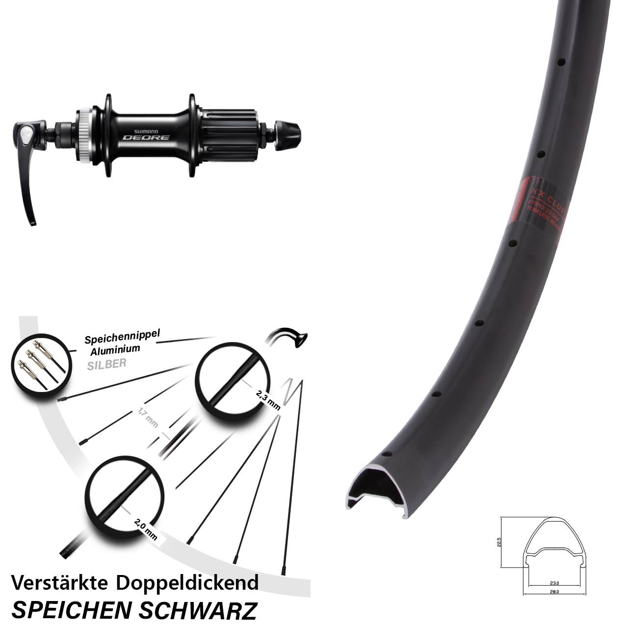 26 Zoll KX Clue Shimano Deore Disc Laufrad QR 8-11 fach