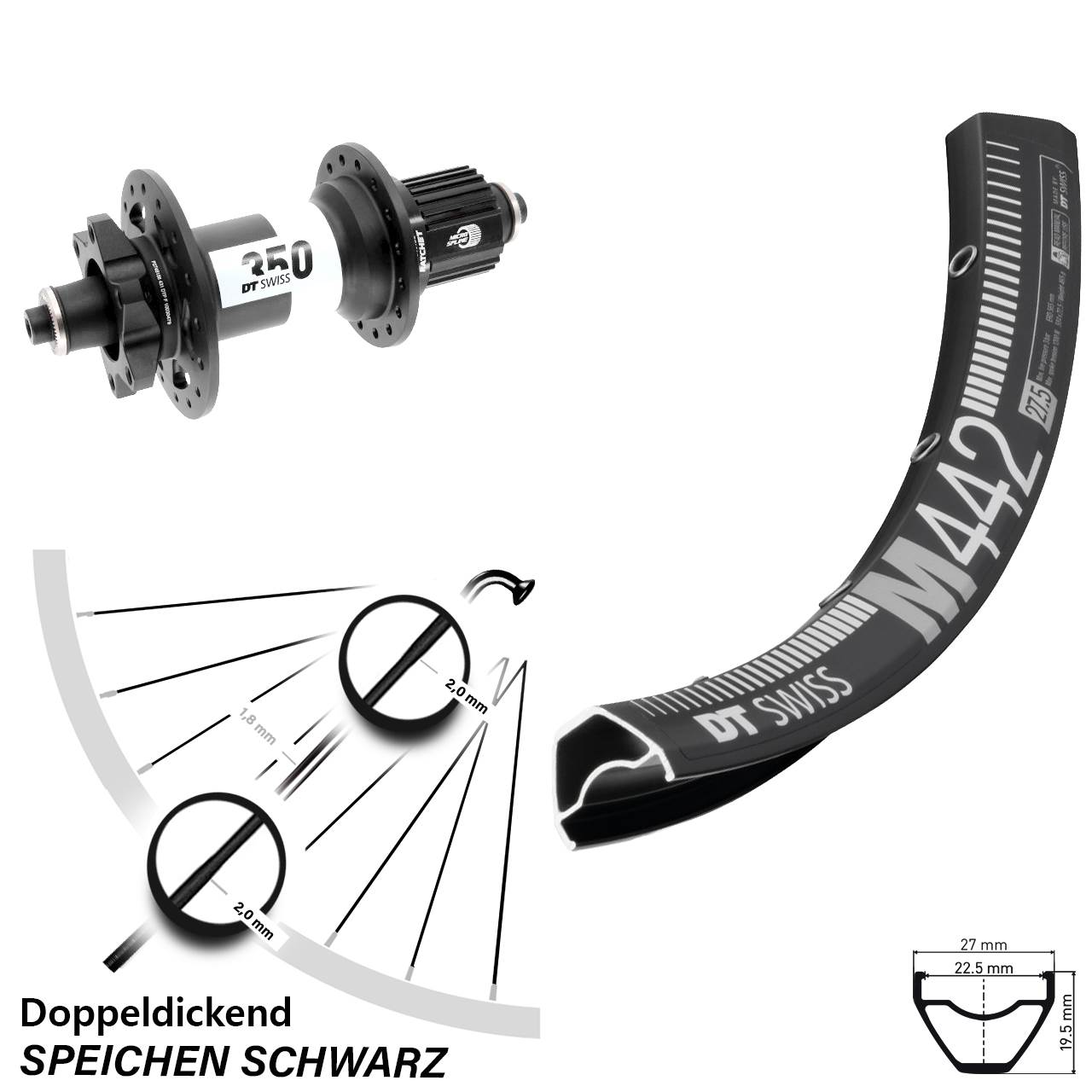 DT Swiss M 442 350 29 Zoll Hinterrad 6-Loch für Schnellspanner Boost Micro Spline