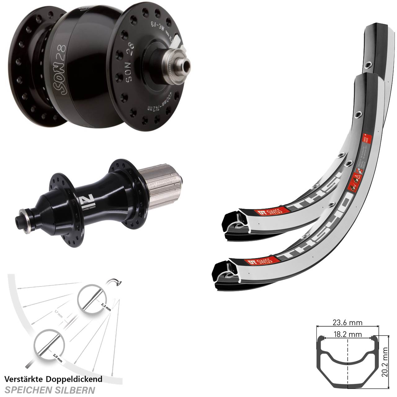 DT Swiss TK540 Novatec F162 Heavy Duty SON 28 Zoll Laufradsatz Schnellspanner 8-12fach HG