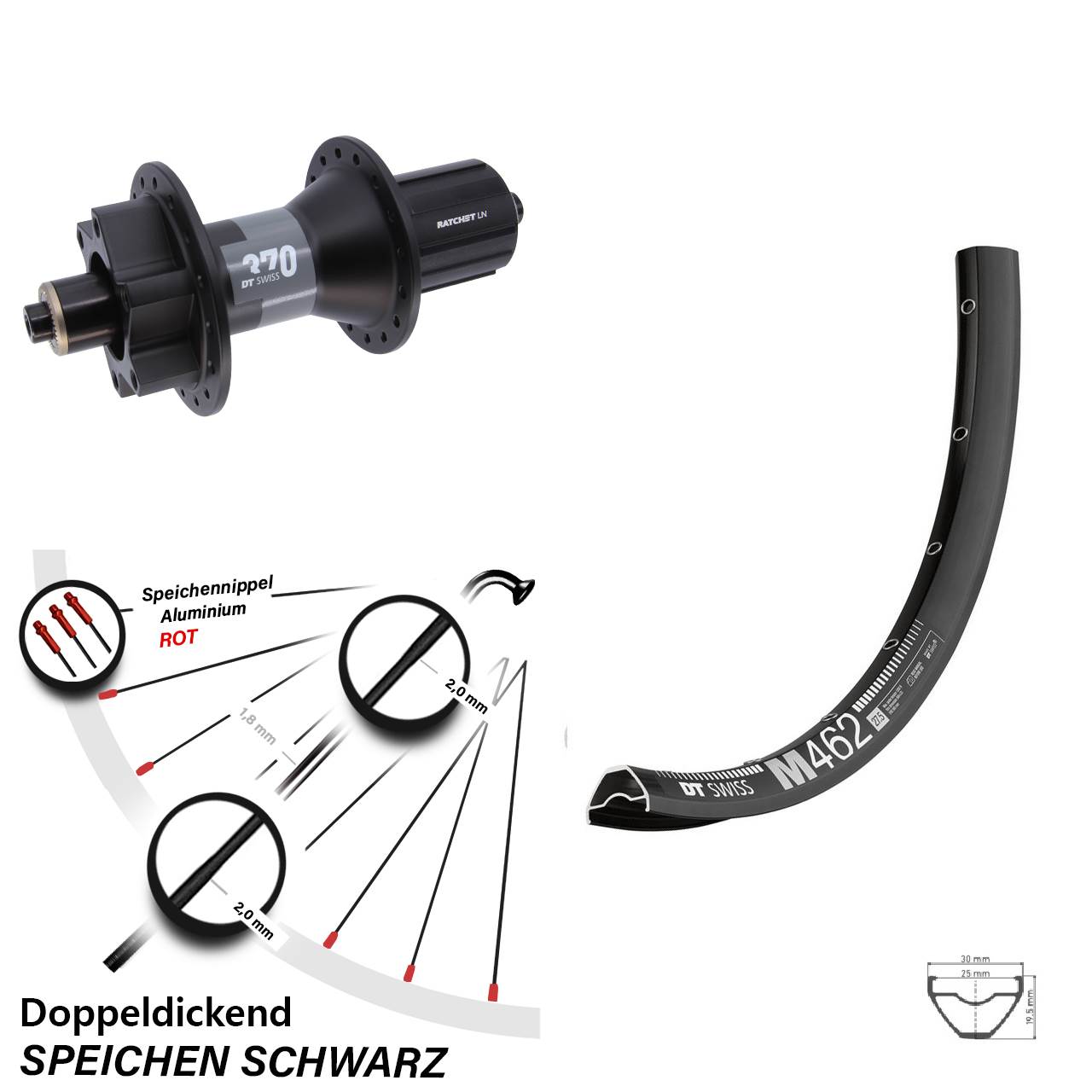 650B DT Swiss M462 370 6-Loch Hinterrad QR 8-11 fach HG