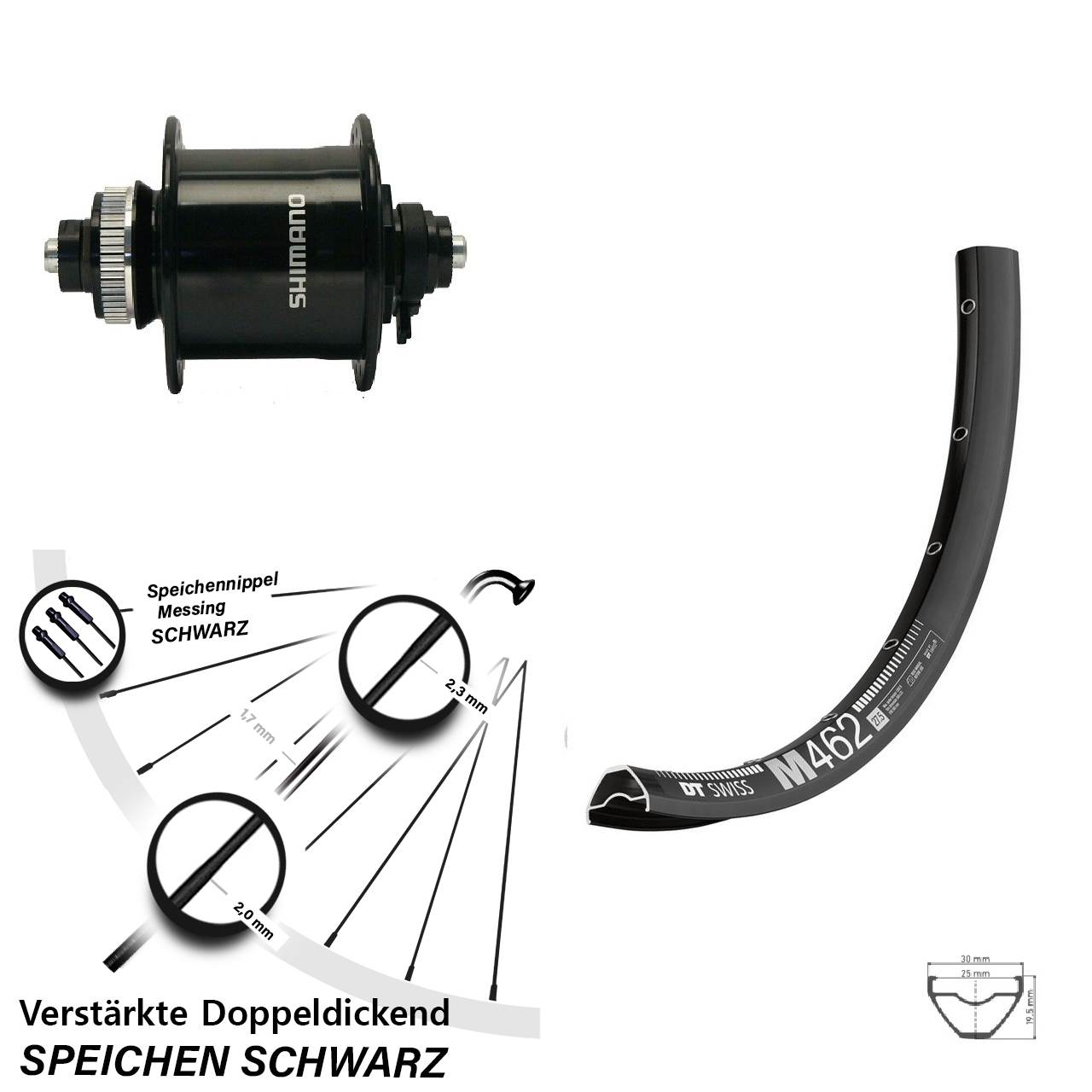 27,5 Zoll Vorderrad mit Nabendynamo DT Swiss M 462 Shimano DH-UR700 Centerlock