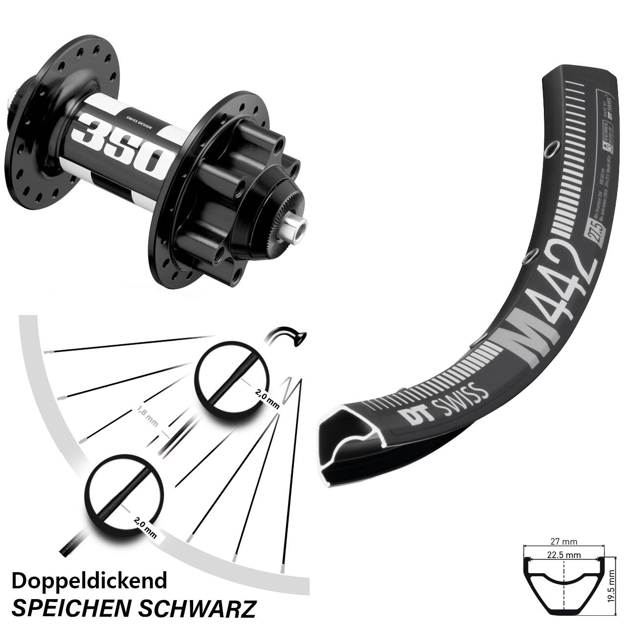 schwarzes 29 Zoll Vorderrad Disc 6-loch Schnellspanner M 442 DT Swiss 350 MTB