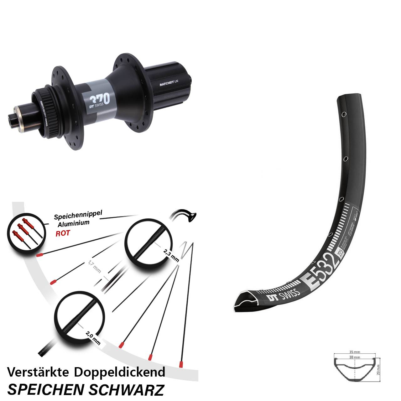 Hinterrad Centerlock 27,5 Zoll DT Swiss E 532-370 8-12 fach HG für Schnellspanner