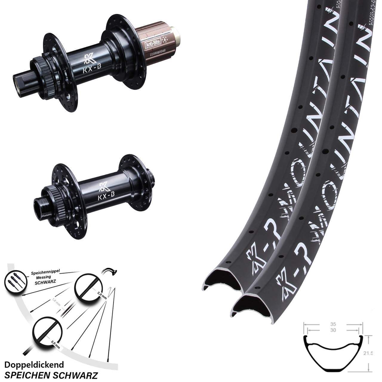 KX-BR Mountain 30-622 ETRTO Laufradsatz 29 Zoll Disc Boost MTB 8-12 fach Enduro
