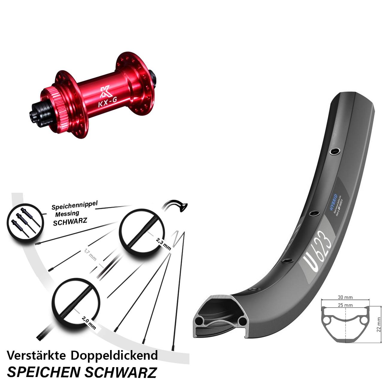 Disc Vorderrad QR 28 Zoll DT Swiss U623 KX-G rot