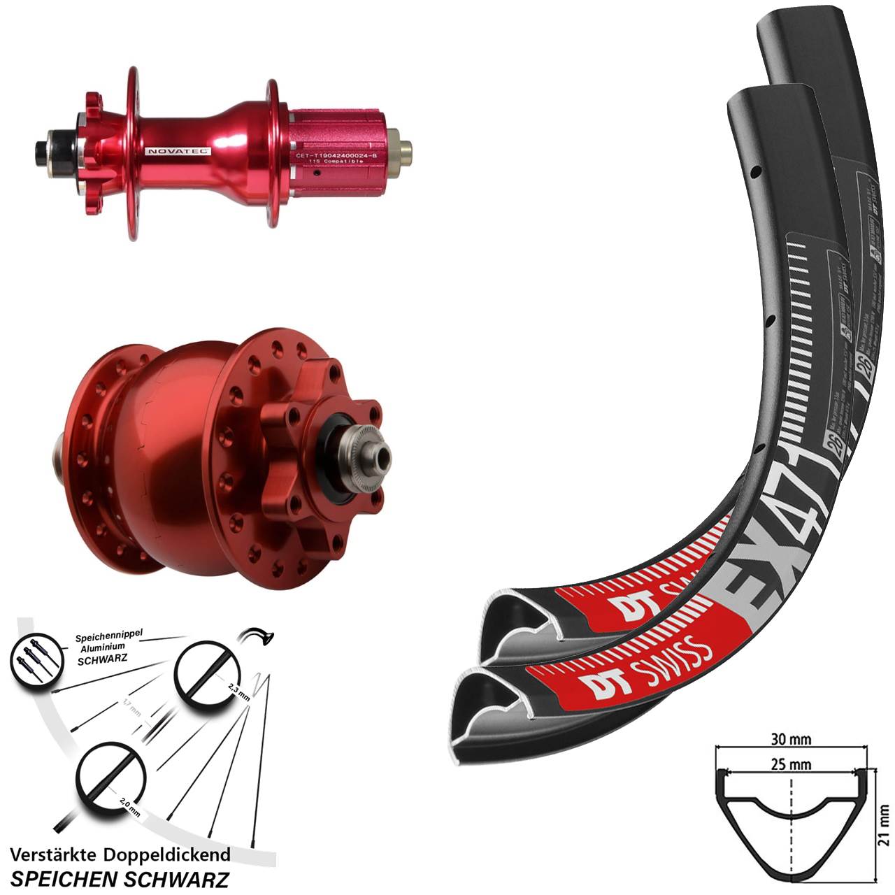 DT Swiss EX471 Novatec D792SB Disc 6-Loch SON 28 rot 26 Zoll Laufradsatz QR 8-12 fach HG