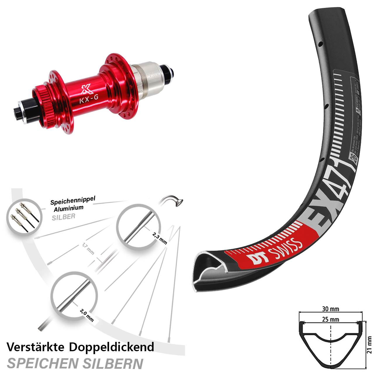 Disc Hinterrad 29 Zoll DT Swiss EX 471 KX-G rot XDR 11-12 fach für Schnellspanner