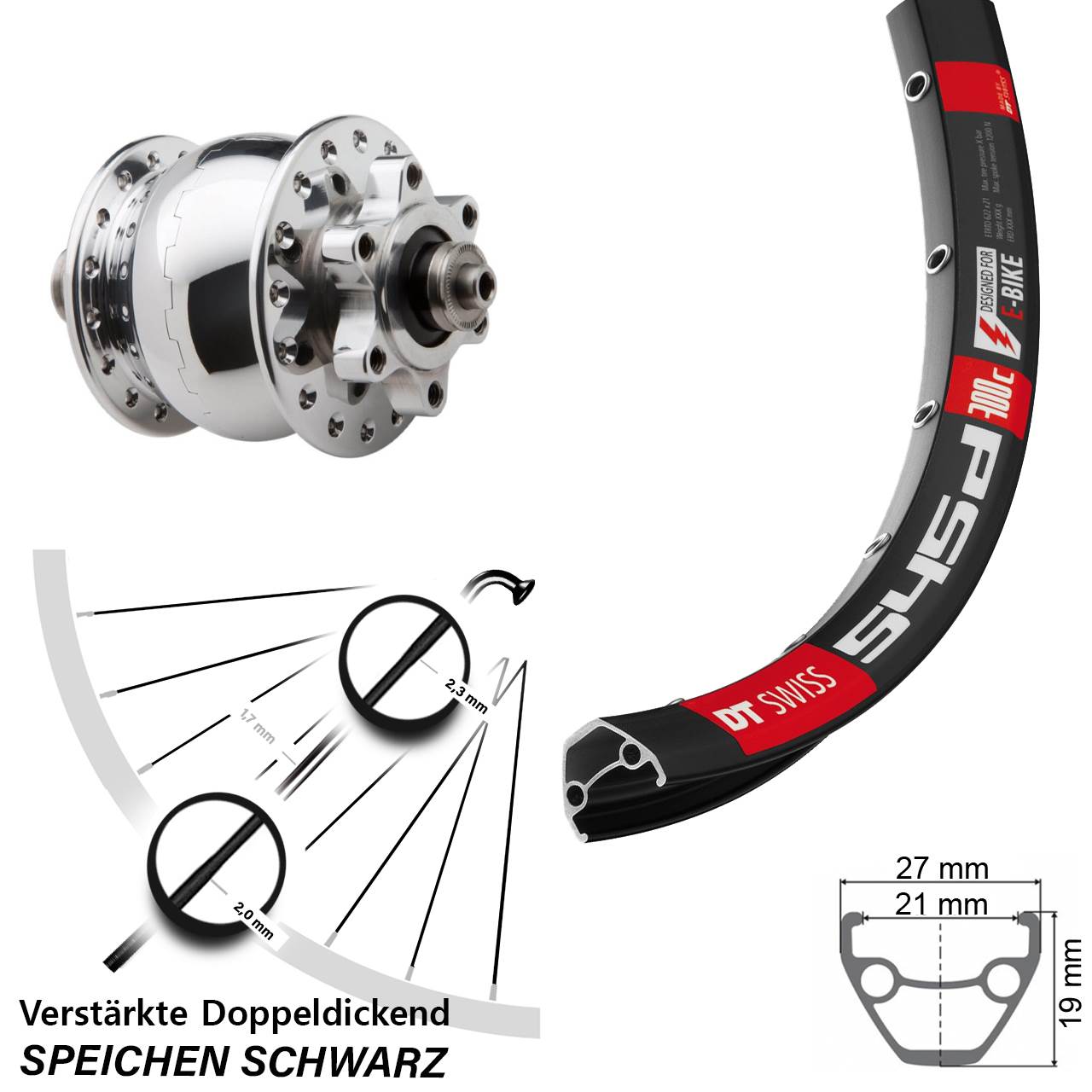 26 Zoll DT Swiss 545 SON 28 poliert Disc Nabendynamolaufrad für Schnellspanner