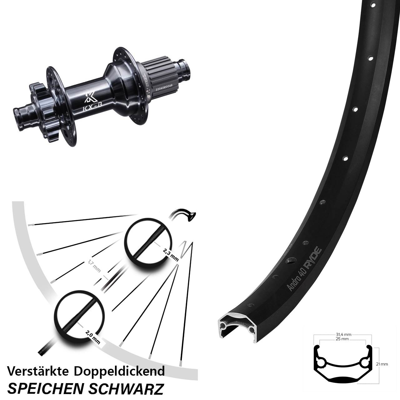 28-29 Zoll Hinterrad Ryde Andra 40 Disc KX-B Nabe Micro Spline Boost
