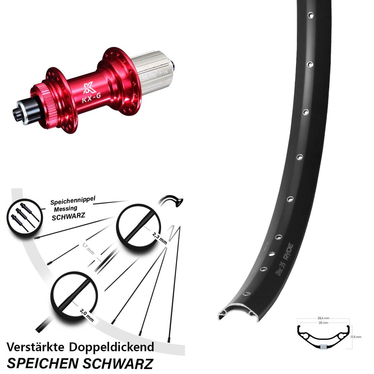 Ryde Disc 35 KX-G rot 29 Zoll Centerlock Hinterrad QR 8-12 fach