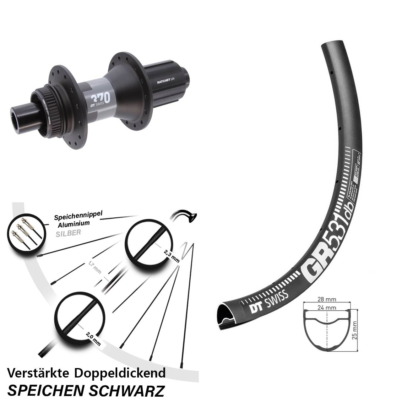 29 Zoll DT Swiss GR531-370 Disc Laufrad 12x142 11-12 fach HG