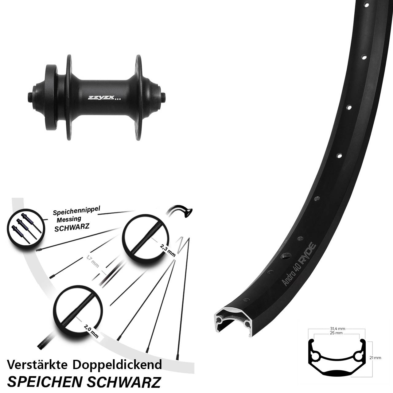 Vorderrad 6-Loch QR 28 Zoll Ryde Andra 40 Disc Formula DC-21