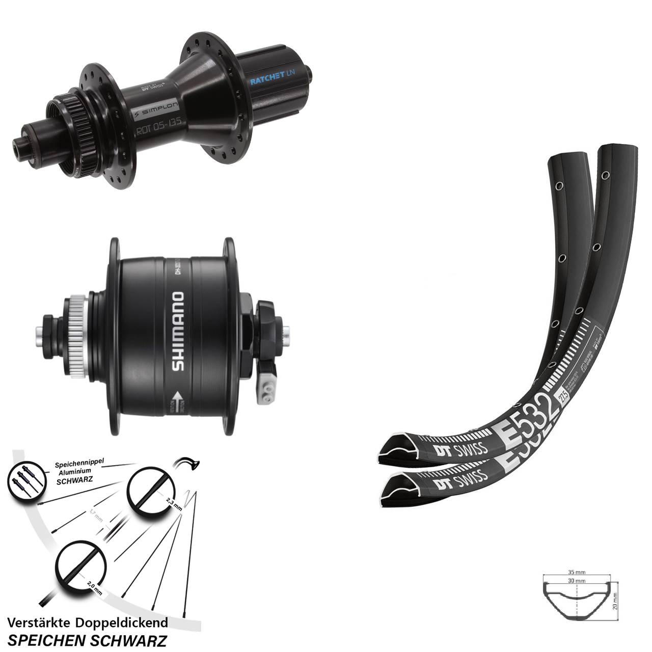 27,5 Zoll DT Swiss E532-370 Hybrid DH-3D37 Laufradsatz Centerlock QR 8-11 fach HG