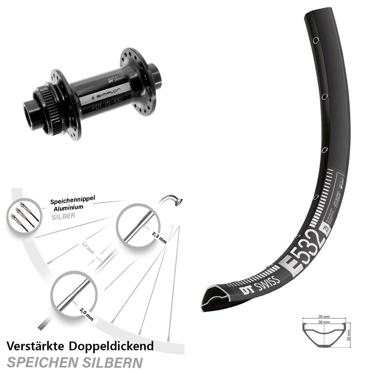 29 Zoll DT Swiss E532-370 Disc Laufrad 15x100