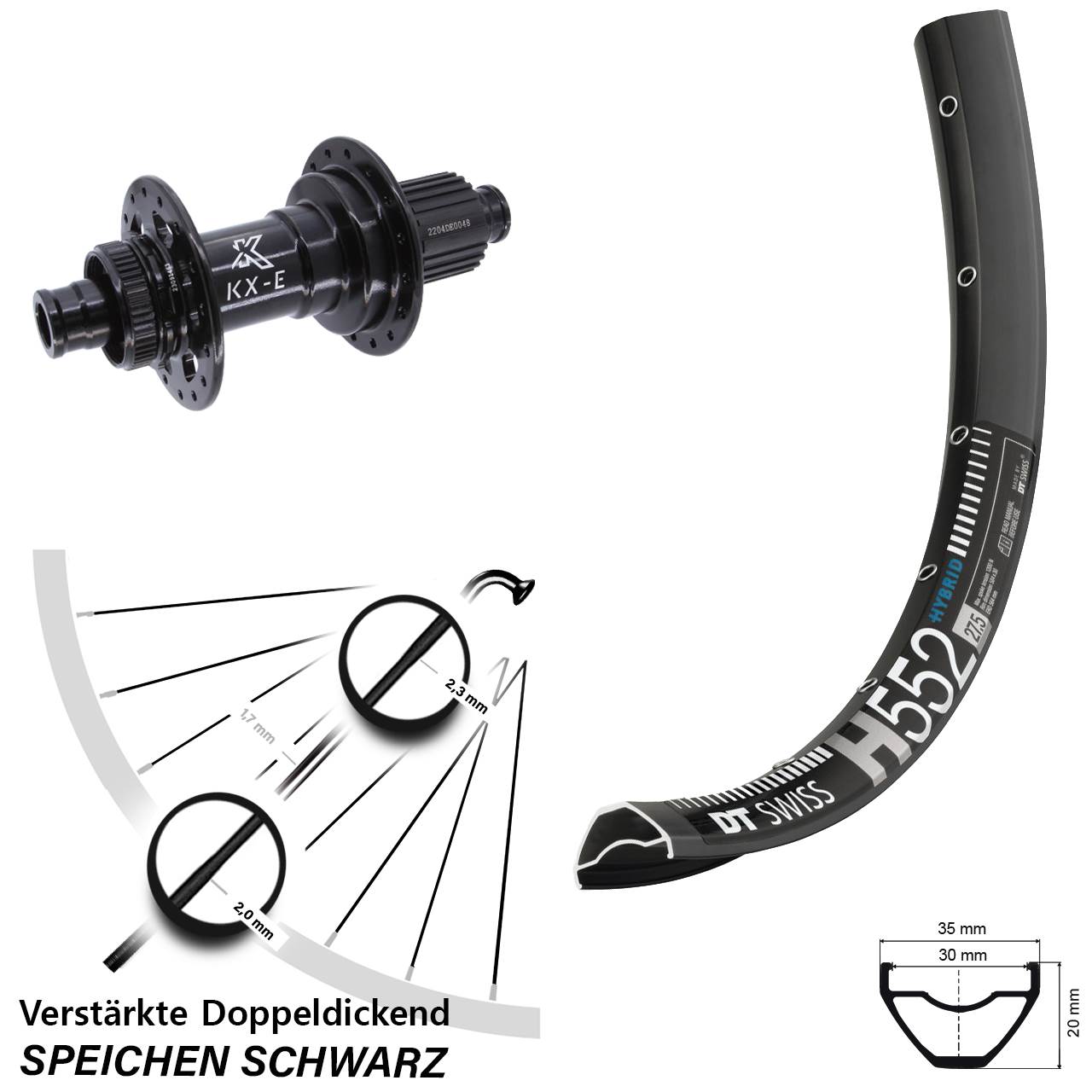 Boost Centerlock Hinterrad 12x148 29 Zoll DT Swiss H 552 KX-E Heavy Duty Micro Spline