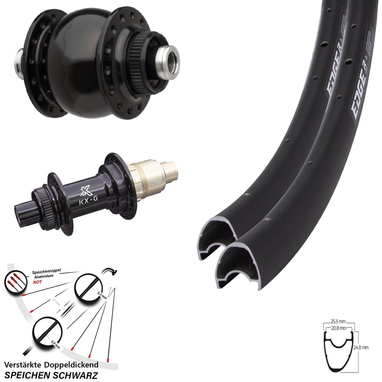 Ryde Edge R25 Offset KX-G SON 28 Zoll Disc Laufrad-Satz 12x100/142 SRAM XDR