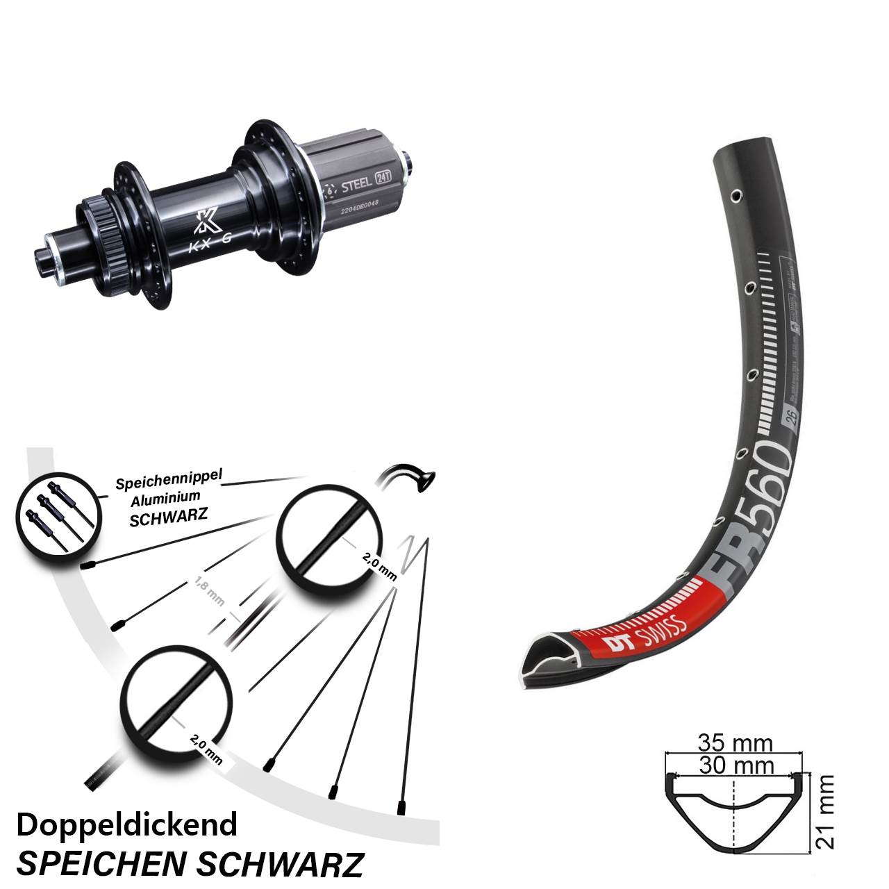 Hinterrad 26 Zoll DT Swiss FR560 KX-GS Heavy Duty 5x135 Centerlock 8-12 fach HG