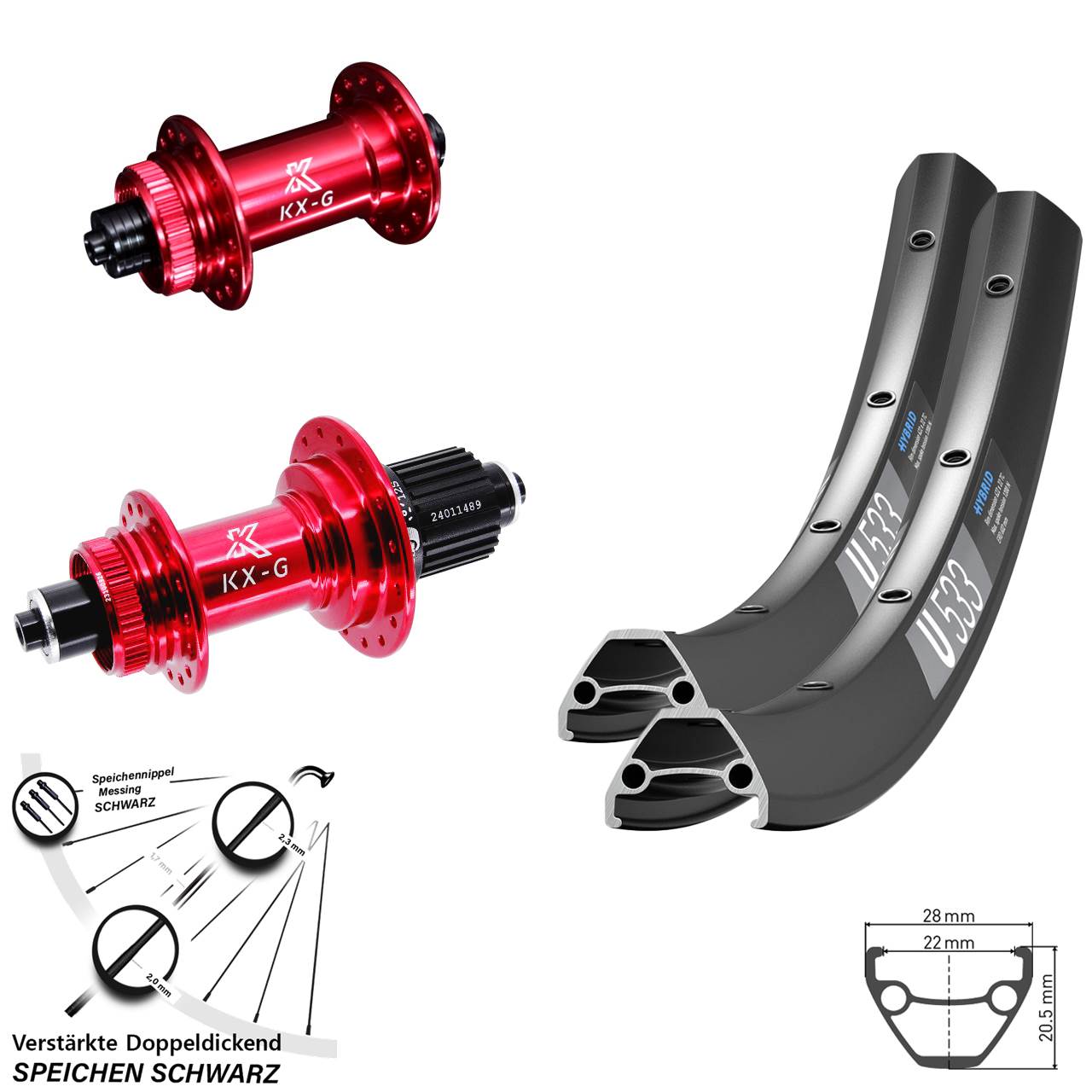 DT Swiss U 533 KX-G rot 29 Zoll Disc Laufradsatz für Schnellspanner Micro Spline