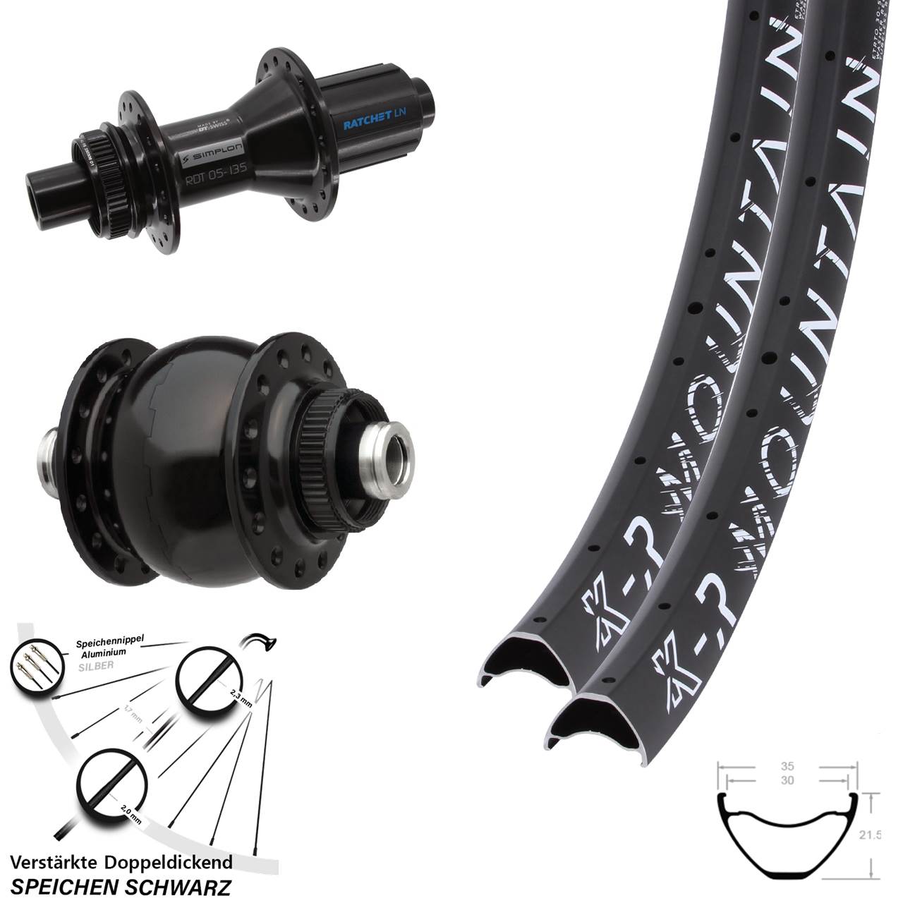 Laufradsatz Disc 12x100/142 29 Zoll KX-R Mountain DT Swiss 370 Hybrid SON delux 8-11 fach