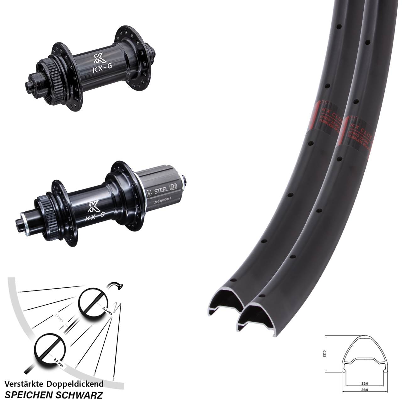 28 Zoll KX-GS Clue verstärkt Laufradsatz Centerlock für Schnellspanner 8-12 fach