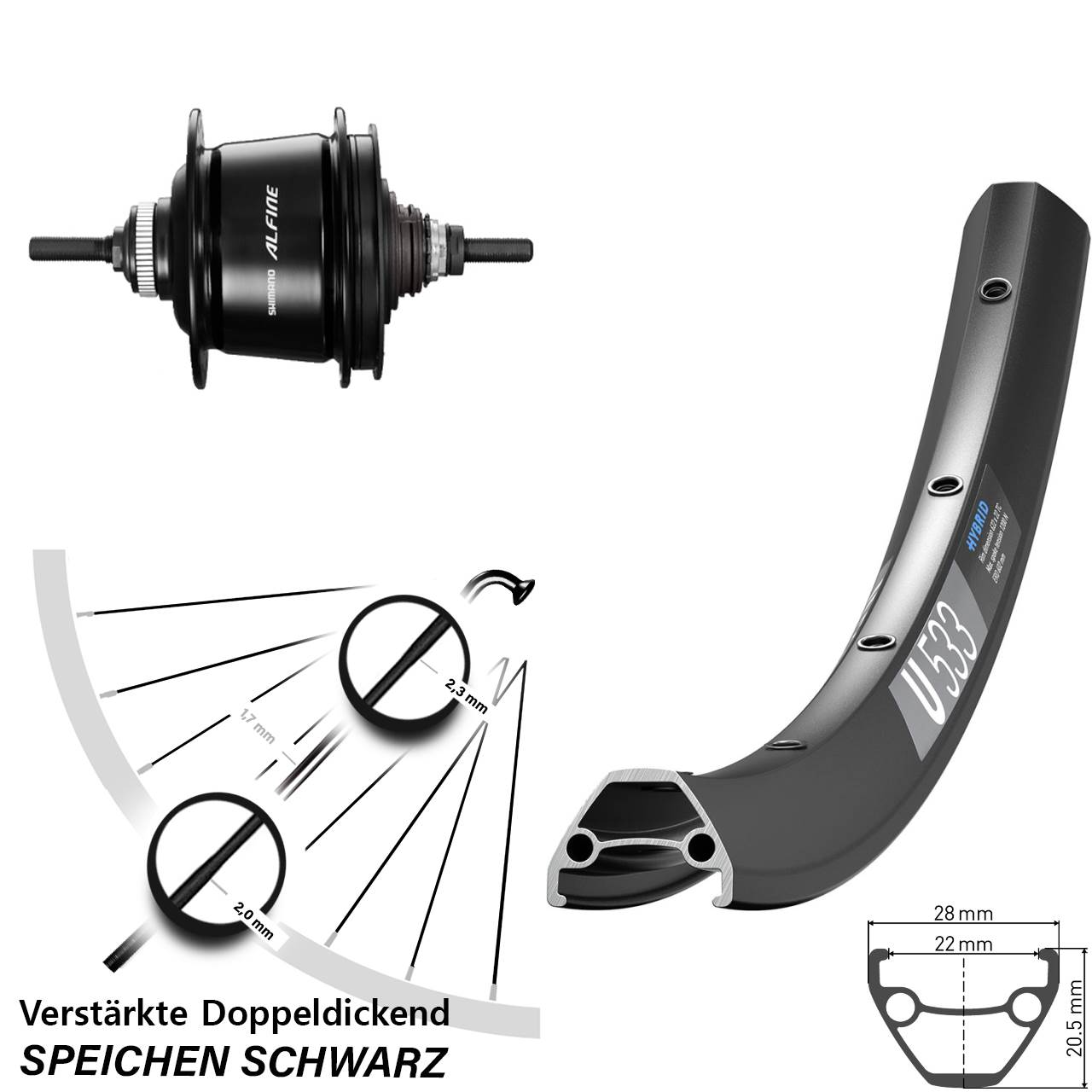 DT Swiss U533 Hinterrad Shimano Alfine 8 Gang 28-29 Zoll