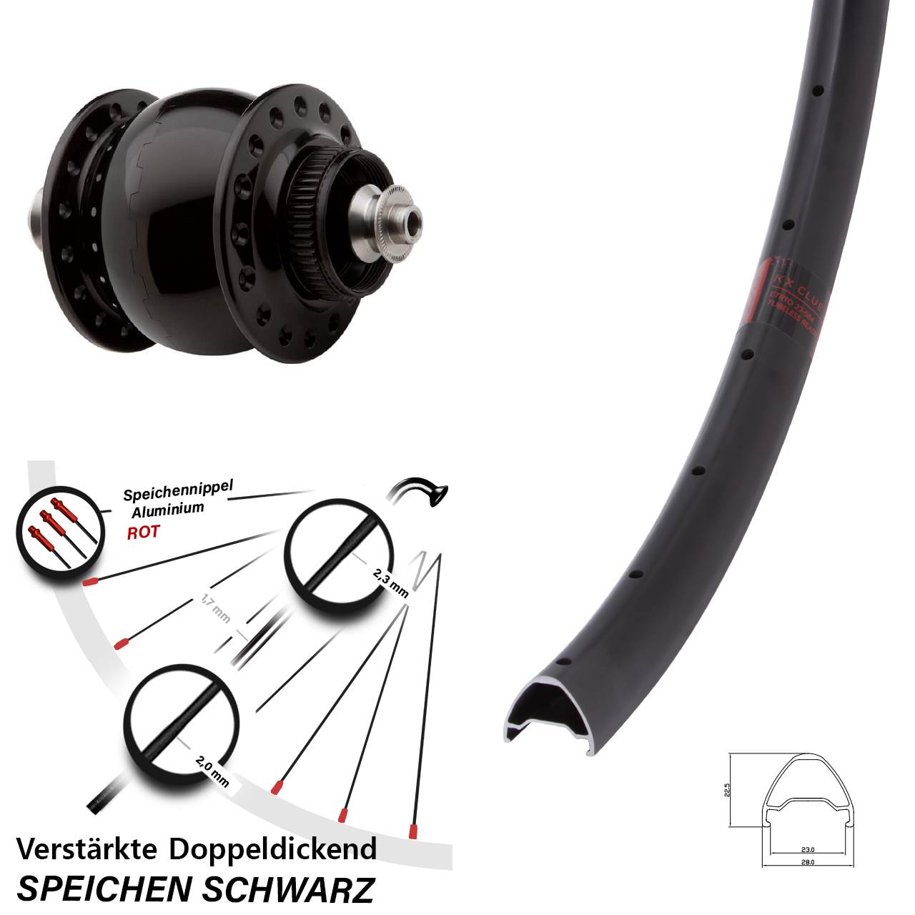 26 Zoll KX Clue SON 28 Dynamo-Vorderrad Centerlock für Schnellspanner