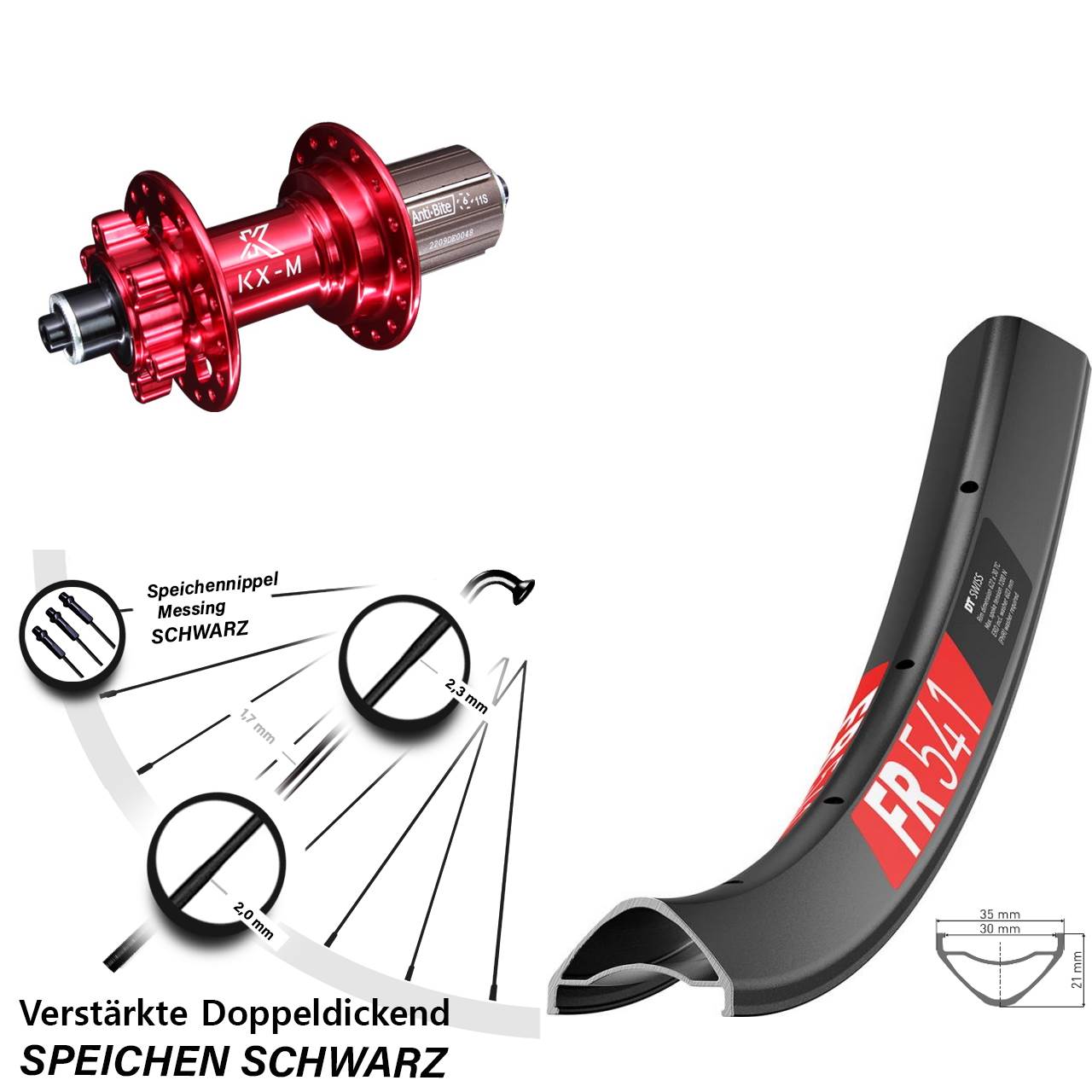 Disc Hinterrad QR 27,5 Zoll DT Swiss FR 541 KX-M rot 8-12 fach