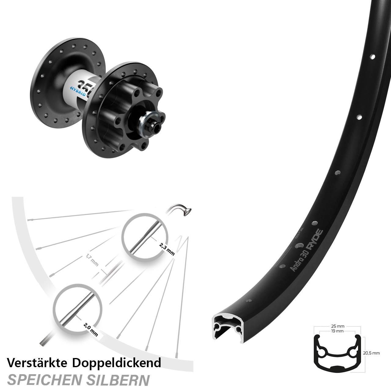 6-Loch Vorderrad für Schnellspanner 28 Zoll Ryde Andra 30 Disc DT Swiss Hybrid 350