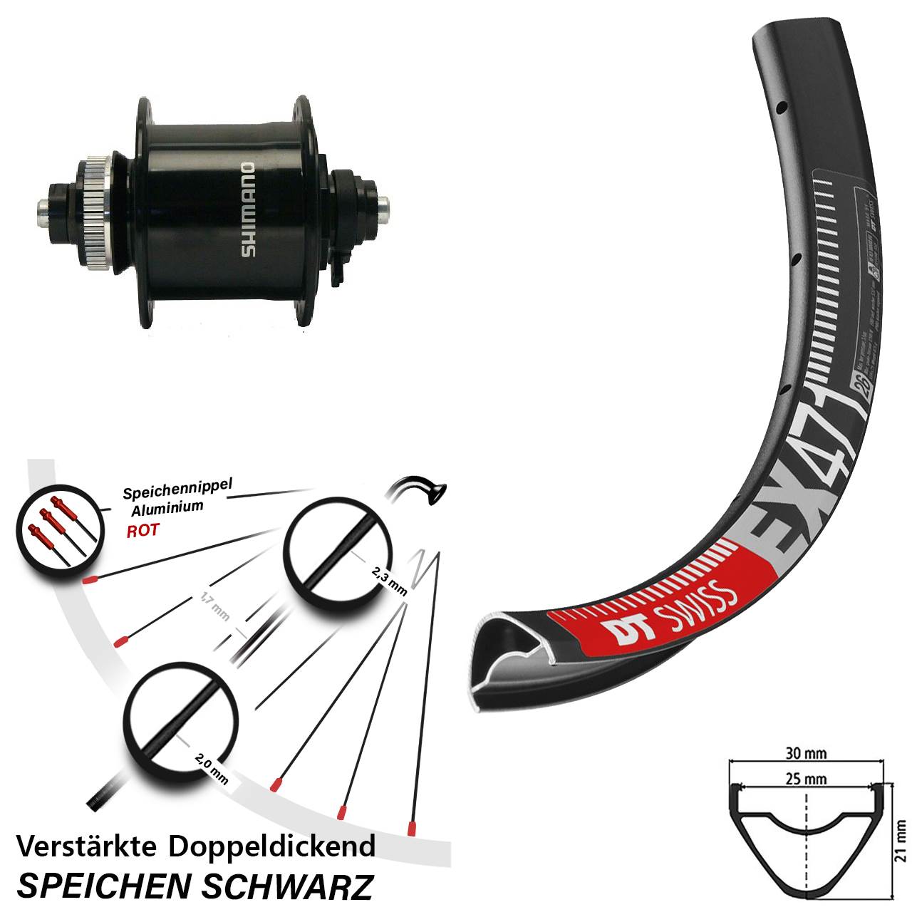 Vorderes Laufrad 27,5 Zoll DT Swiss EX 471 Shimano DH-UR700-3D
