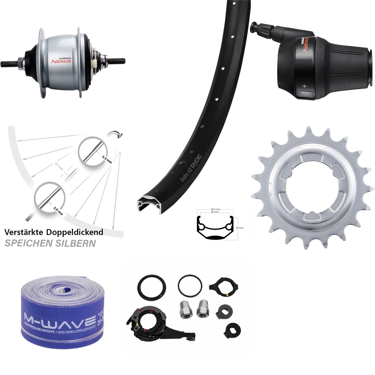 26 Zoll Ryde Andra 40 Shimano Nexus 8 Gang Hinterrad für Rollenbremse