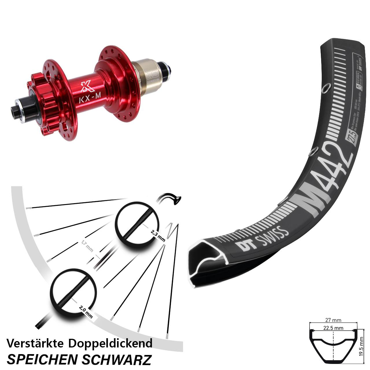 6-Loch Hinterrad 28-29 Zoll DT Swiss M 442 KX-M rot SRAM XD QR
