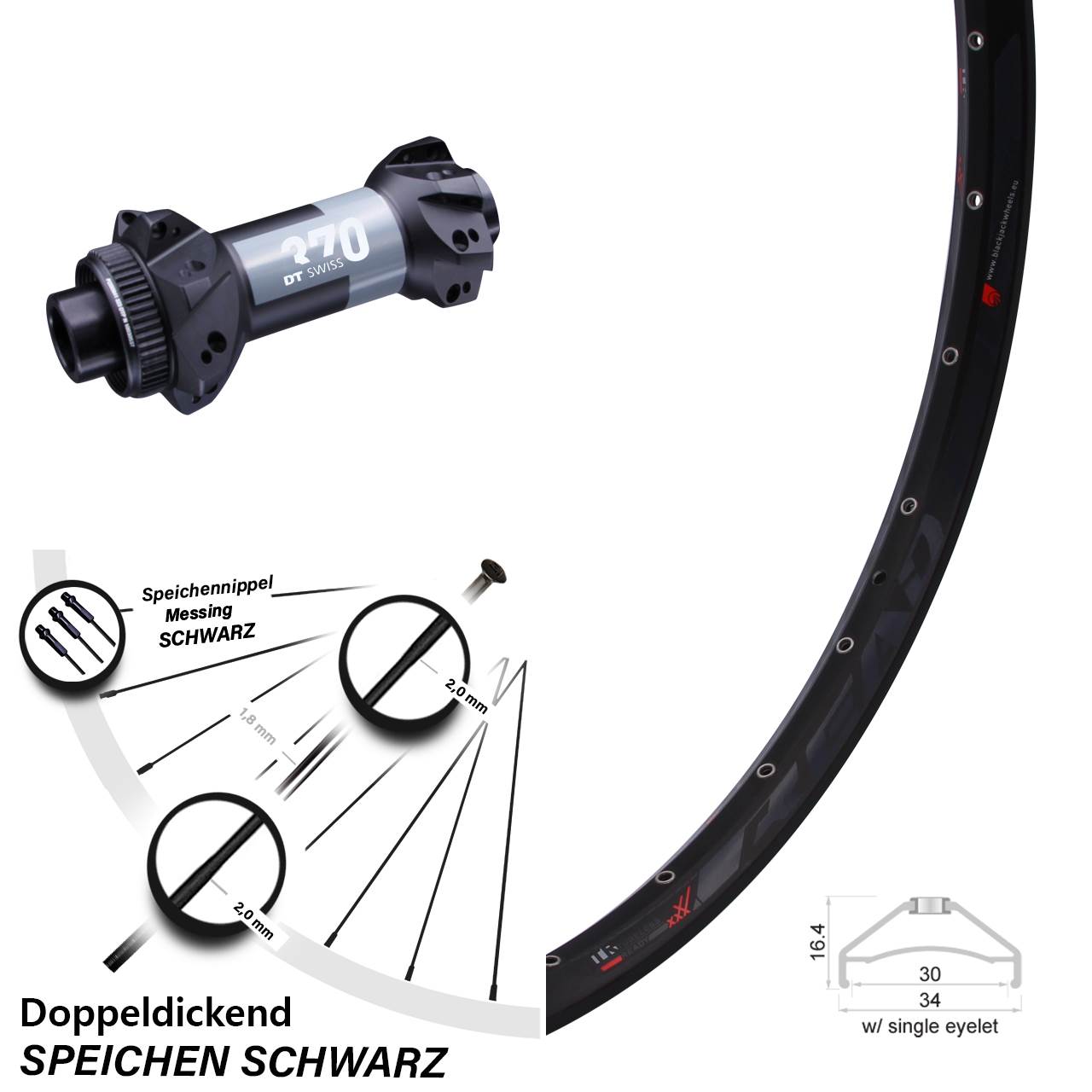 DT Swiss 370 Boost 15x110 mm Straightpull Rodi Ready 30 Vorderrad 27,5 Zoll Centerlock